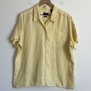 Vintage Liz Claiborne Lizsport Irish Linen Shirt Butter Yellow Coastal Grandma